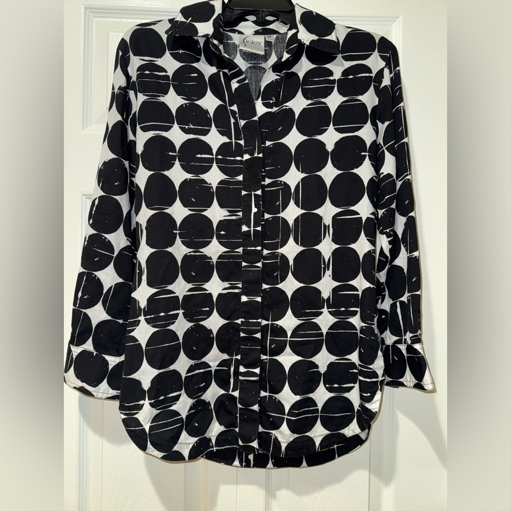 Finley poplin Polka Dot long sleeve tunic blouse Size XS GUC